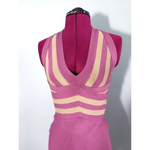 HERVE LEGER Purple Grey Halter V Neck Bodycon Sleeveless Dress SP - Picture 2 of 10